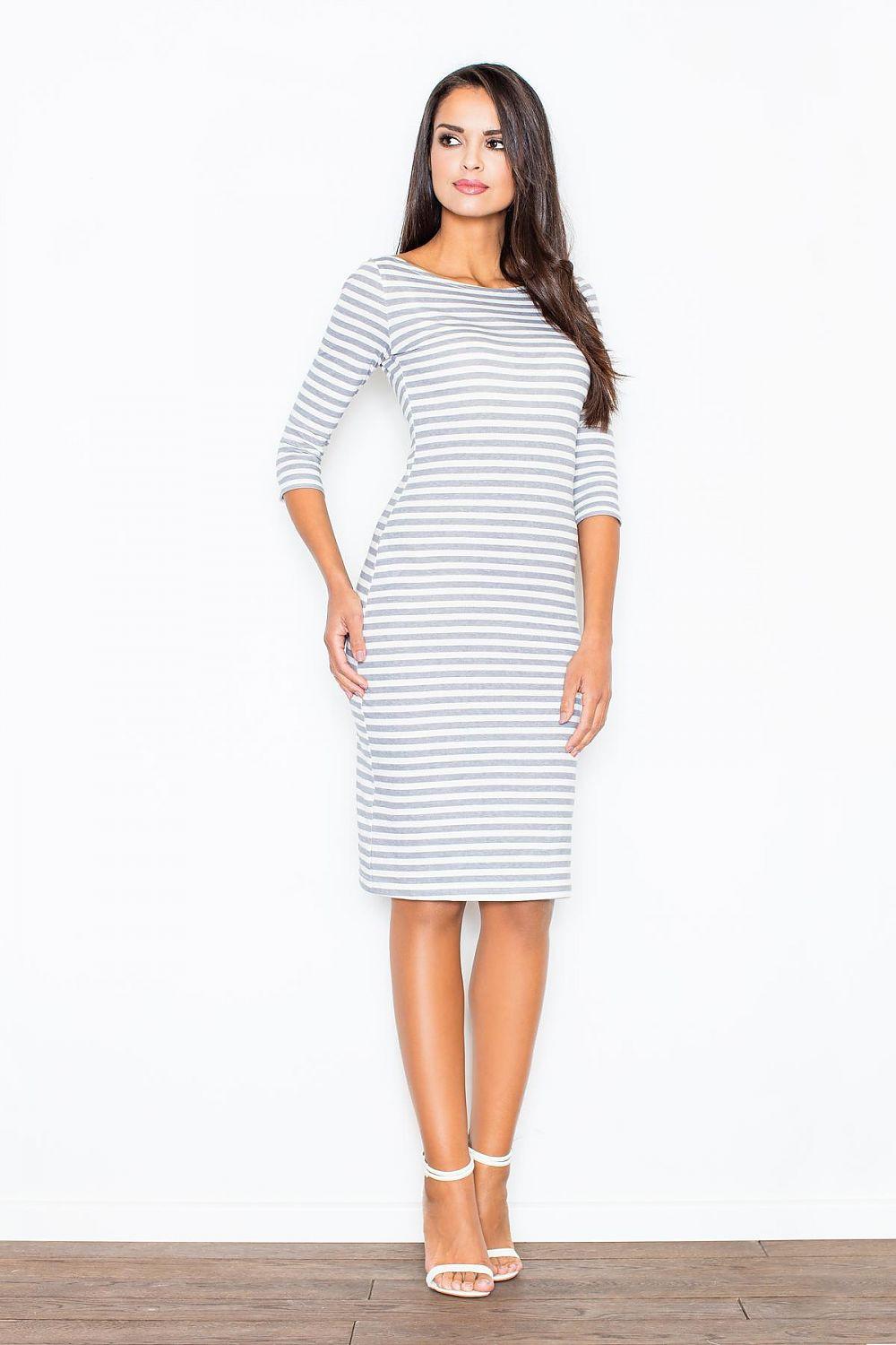 Figl daydress with horizontal stripes, 3/4 sleeves, round neck, midi length