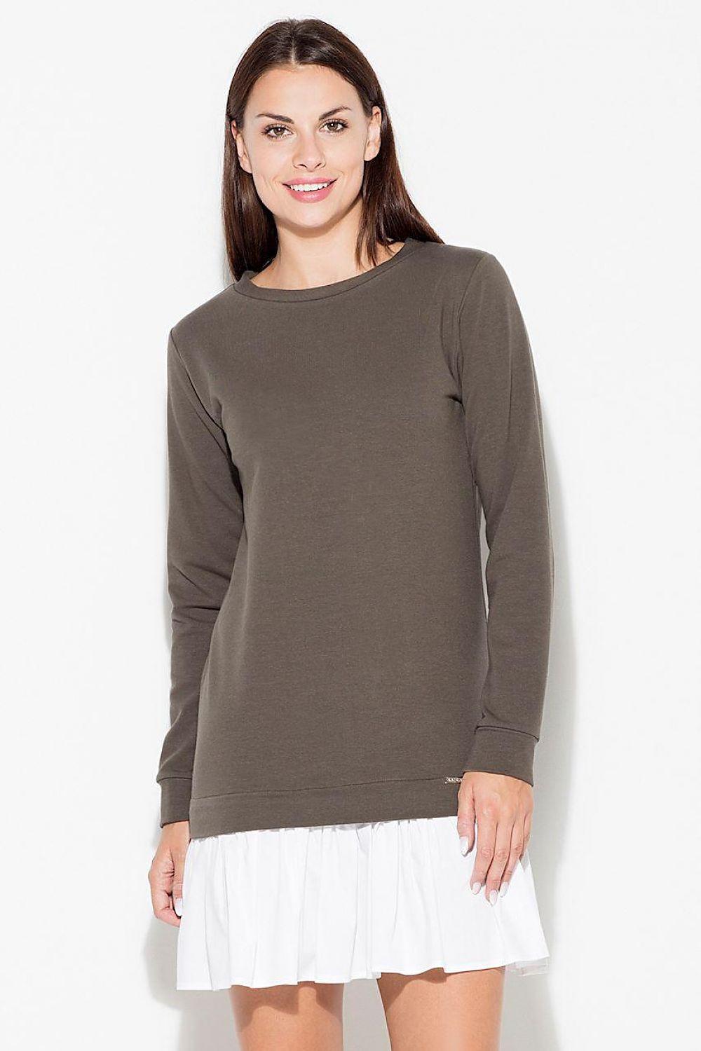 Dark gray long-sleeve daydress with white tiered ruffle hem