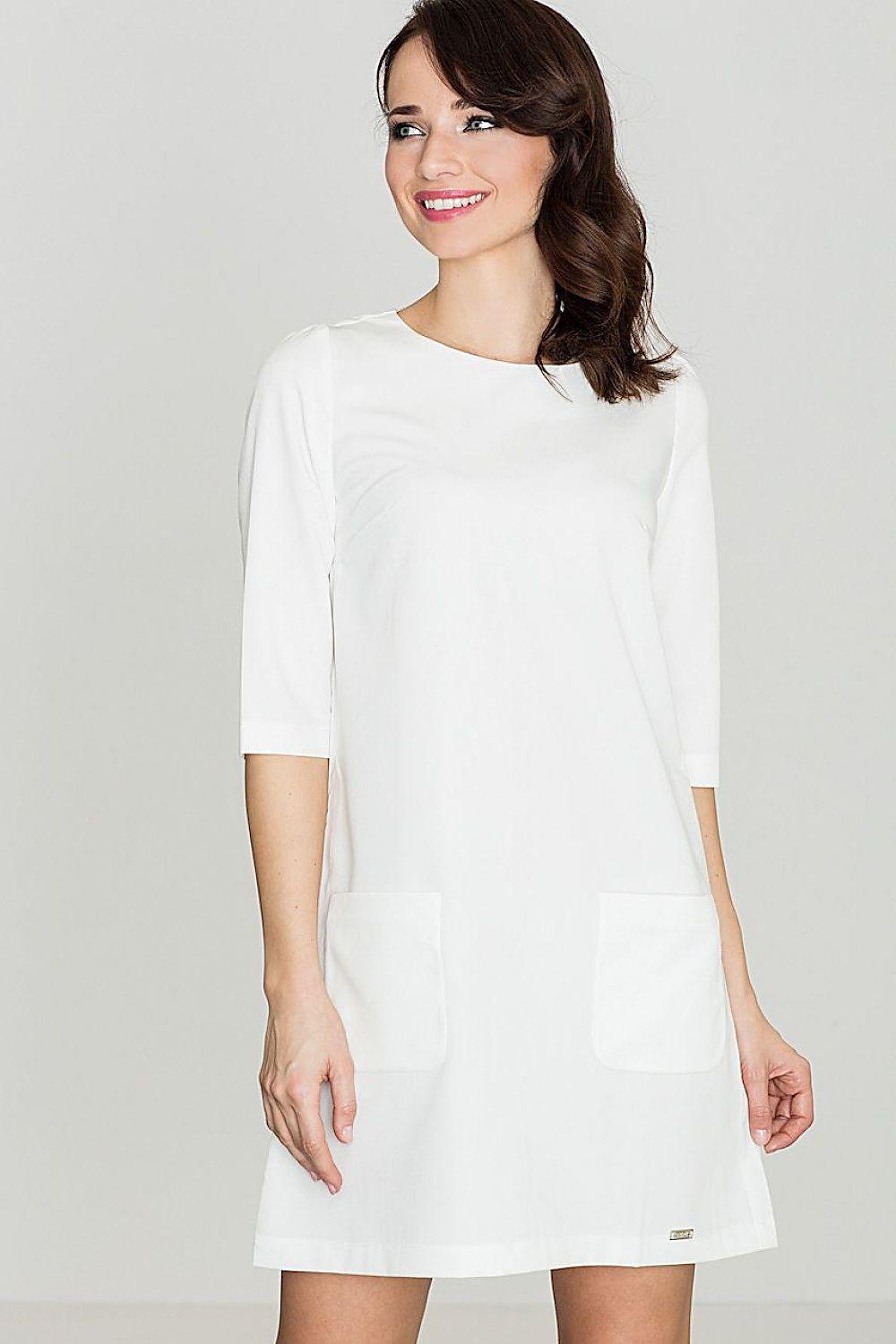Lenitif daydress, light-colored, 3/4 sleeves, round neck, side pockets