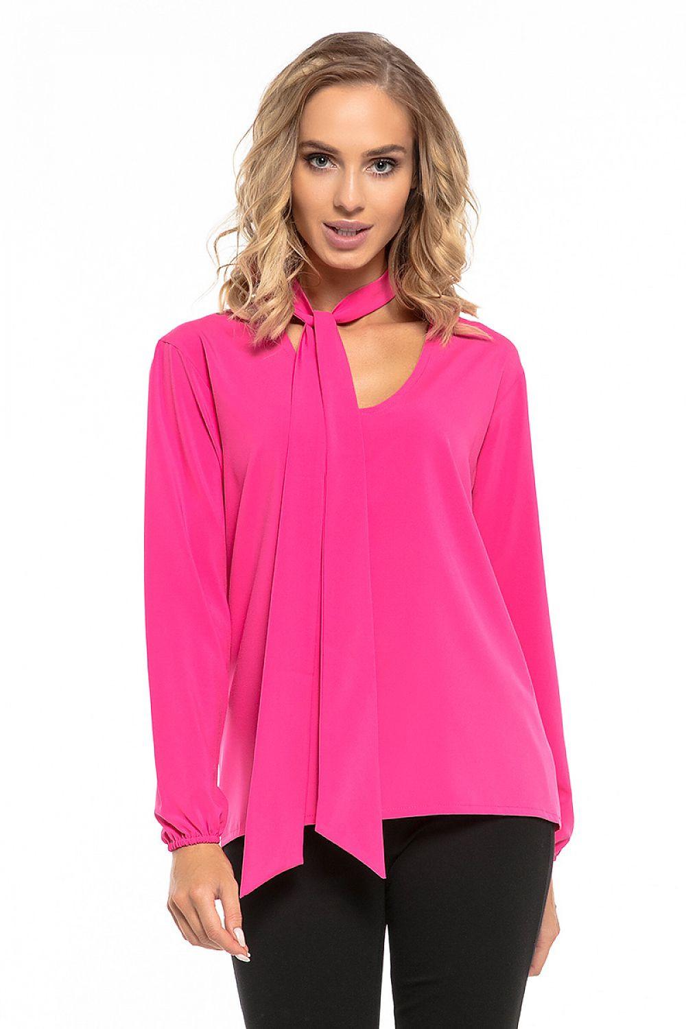 Pink chiffon blouse with deep V neckline and tie detail