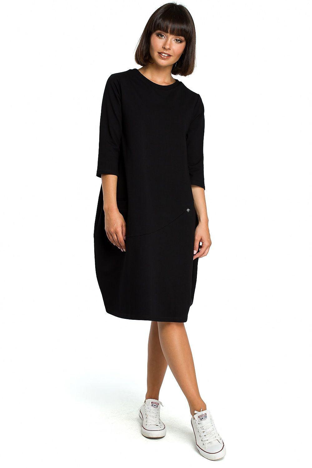 BeWear daydress, black, 3/4 sleeves, round neck, knee-length, side pockets