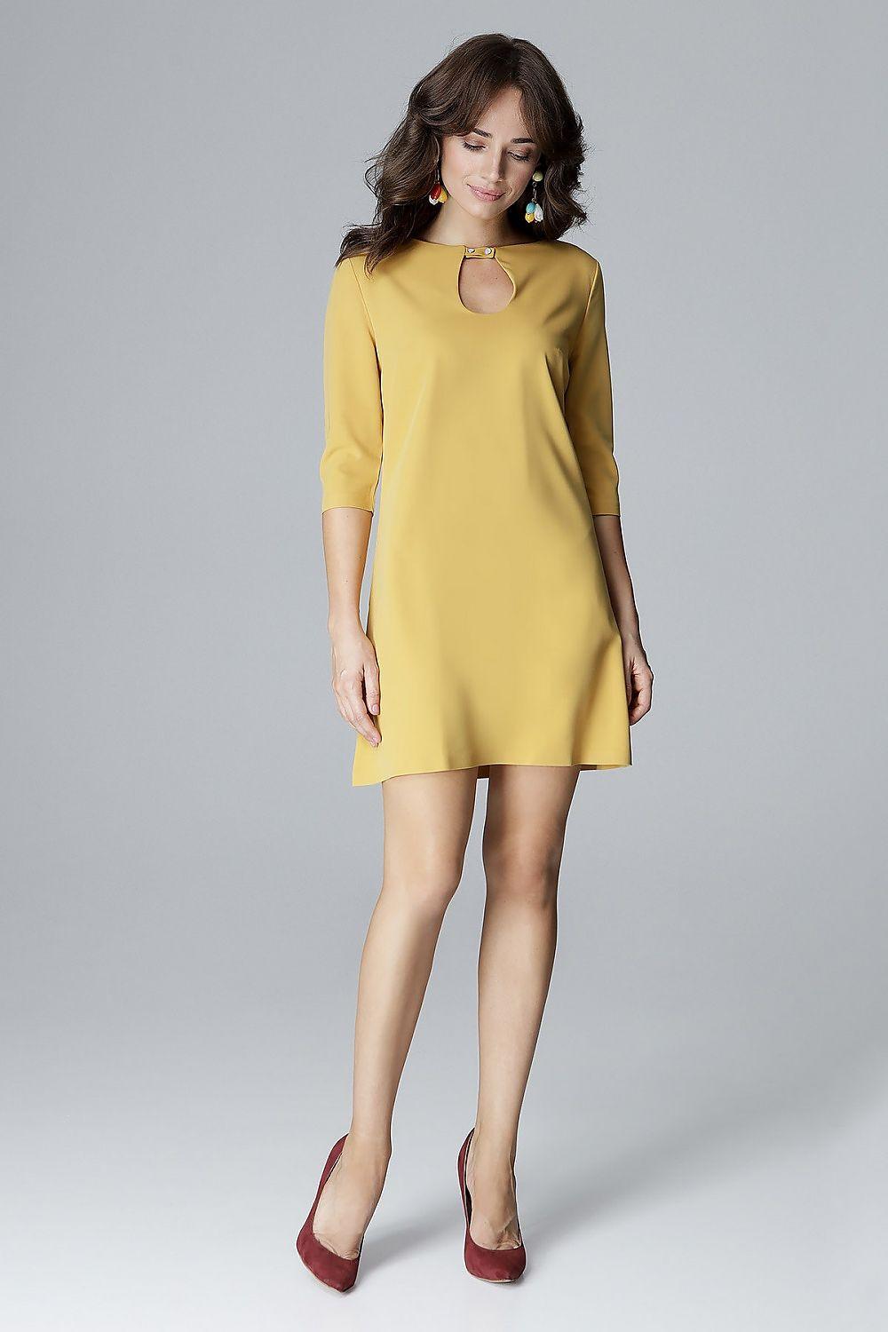 Lenitif daydress in yellow with round neckline and 3/4 sleeves, short A-line