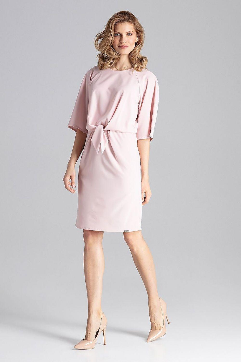 Figl daydress in light pink with waist tie and three-quarter sleeves