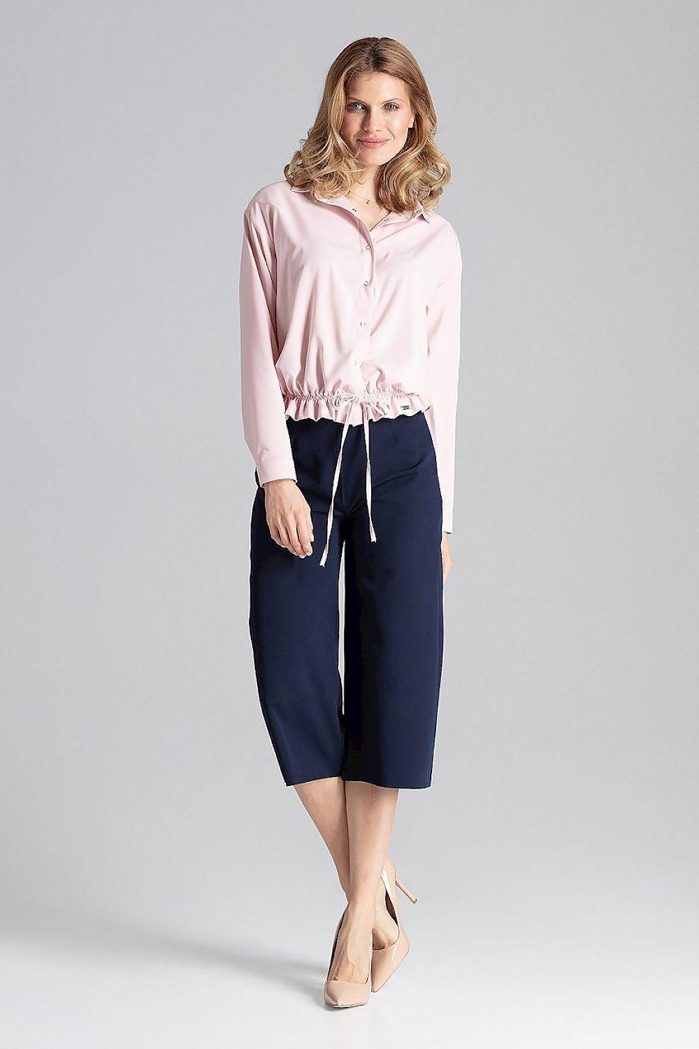 Figl long-sleeve shirt in pink with V-neck and elastic ruffle cuffs