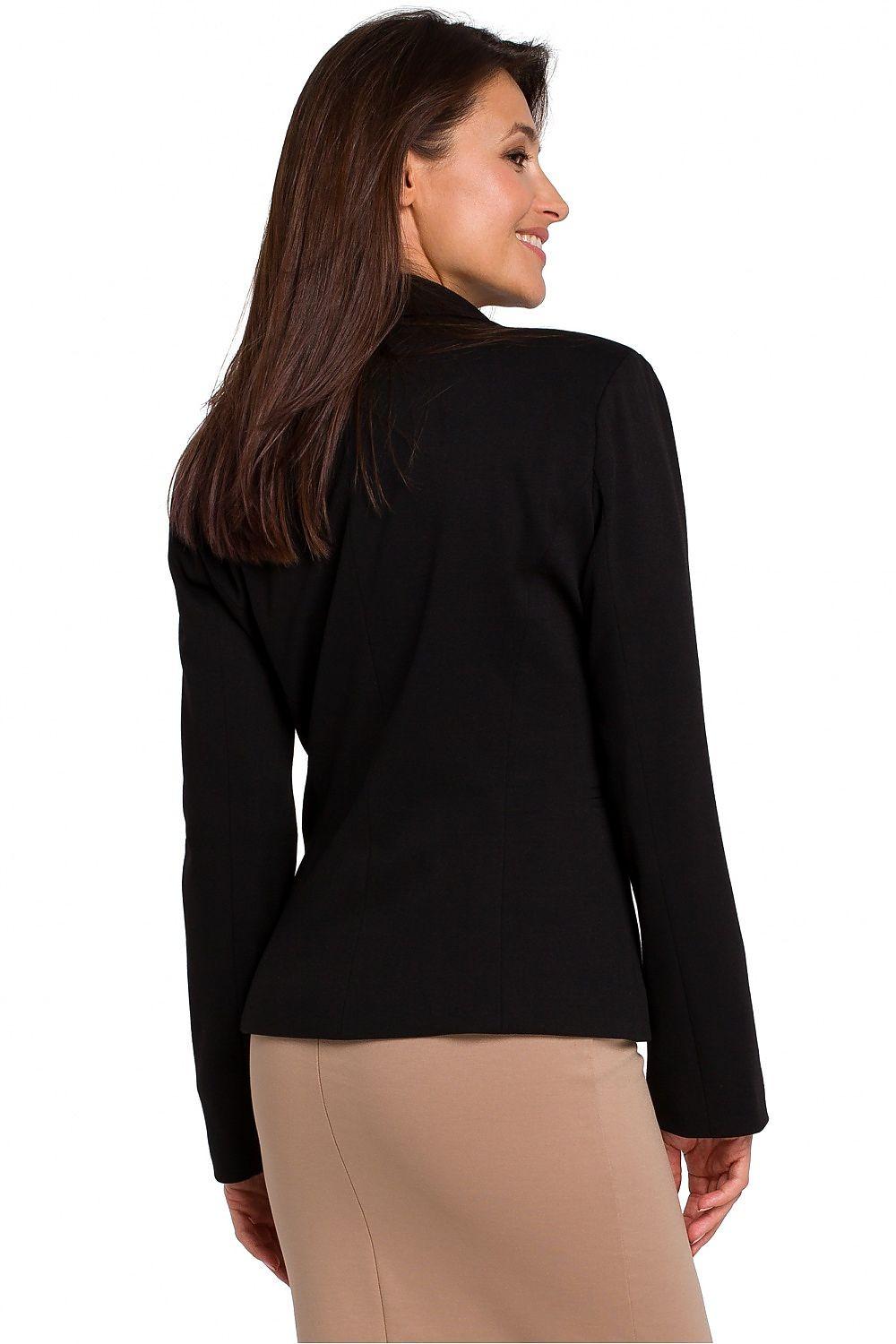 Black women's slim knit blazer with notched lapel, long sleeves