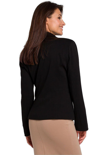 Black women's slim knit blazer with notched lapel, long sleeves