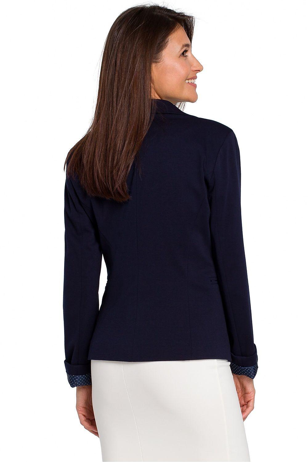 Navy women's slim knit blazer with notched lapel, long sleeves