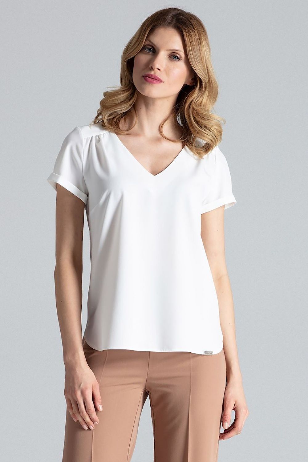 White V-neck blouse with short sleeves