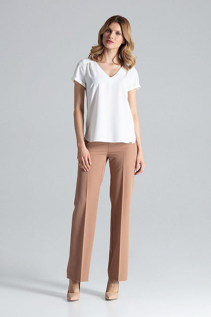 White short-sleeve blouse with V-neck