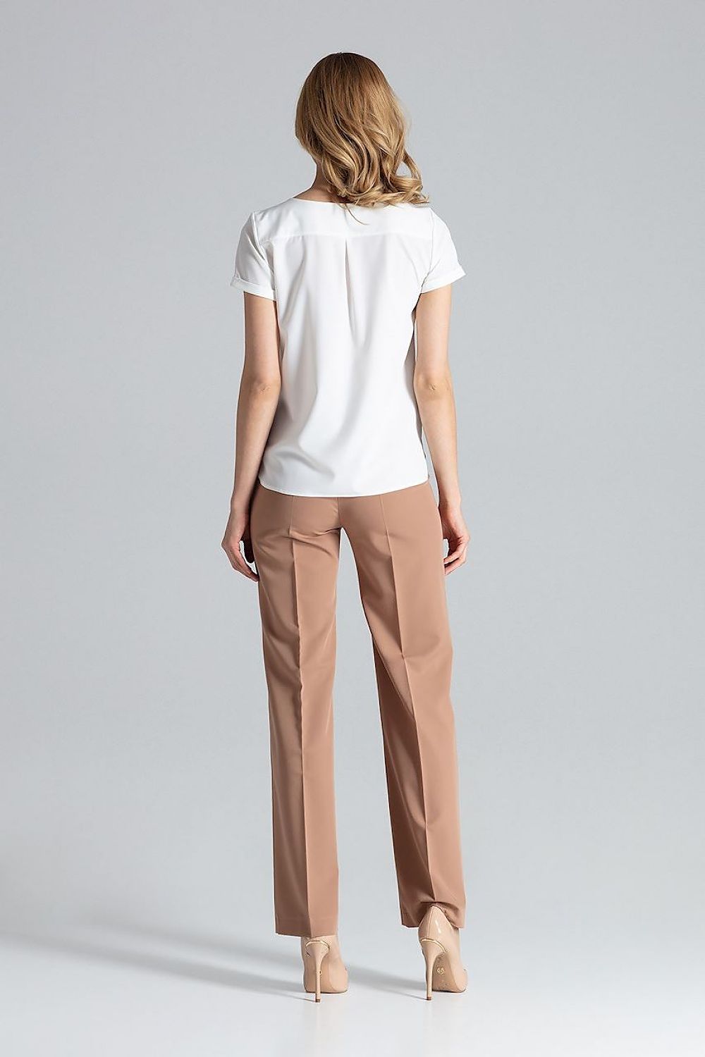 White short-sleeve blouse back with small yoke seam