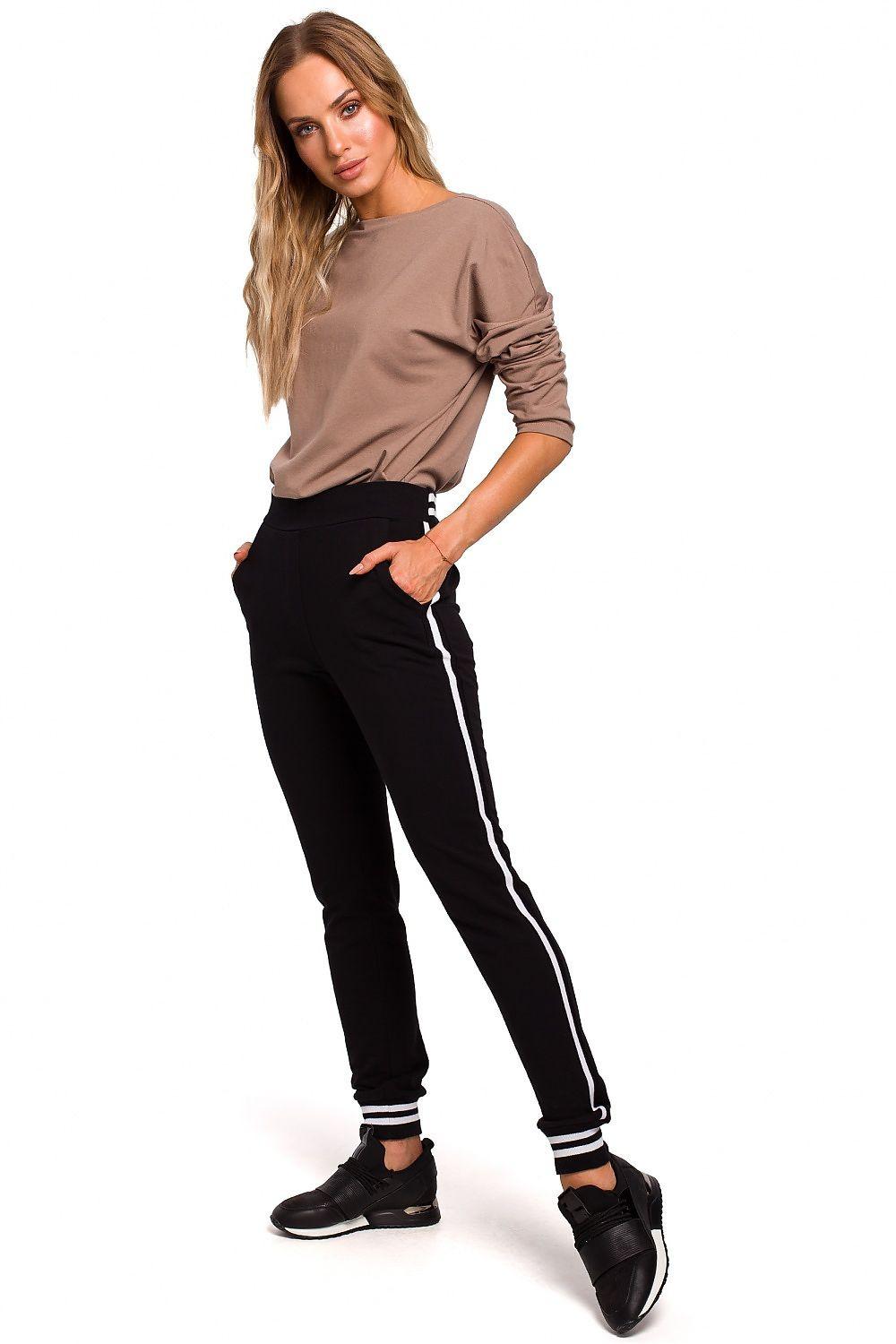 Women’s trousers, black with white side stripe and cuffed ankles