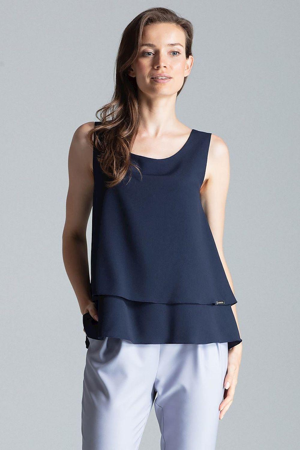 Figl sleeveless navy double-layer blouse with round neckline
