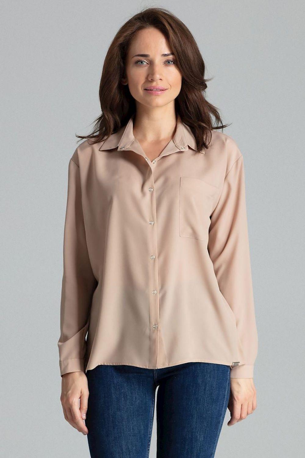 Lenitif long sleeve button-up shirt, beige, pointed collar