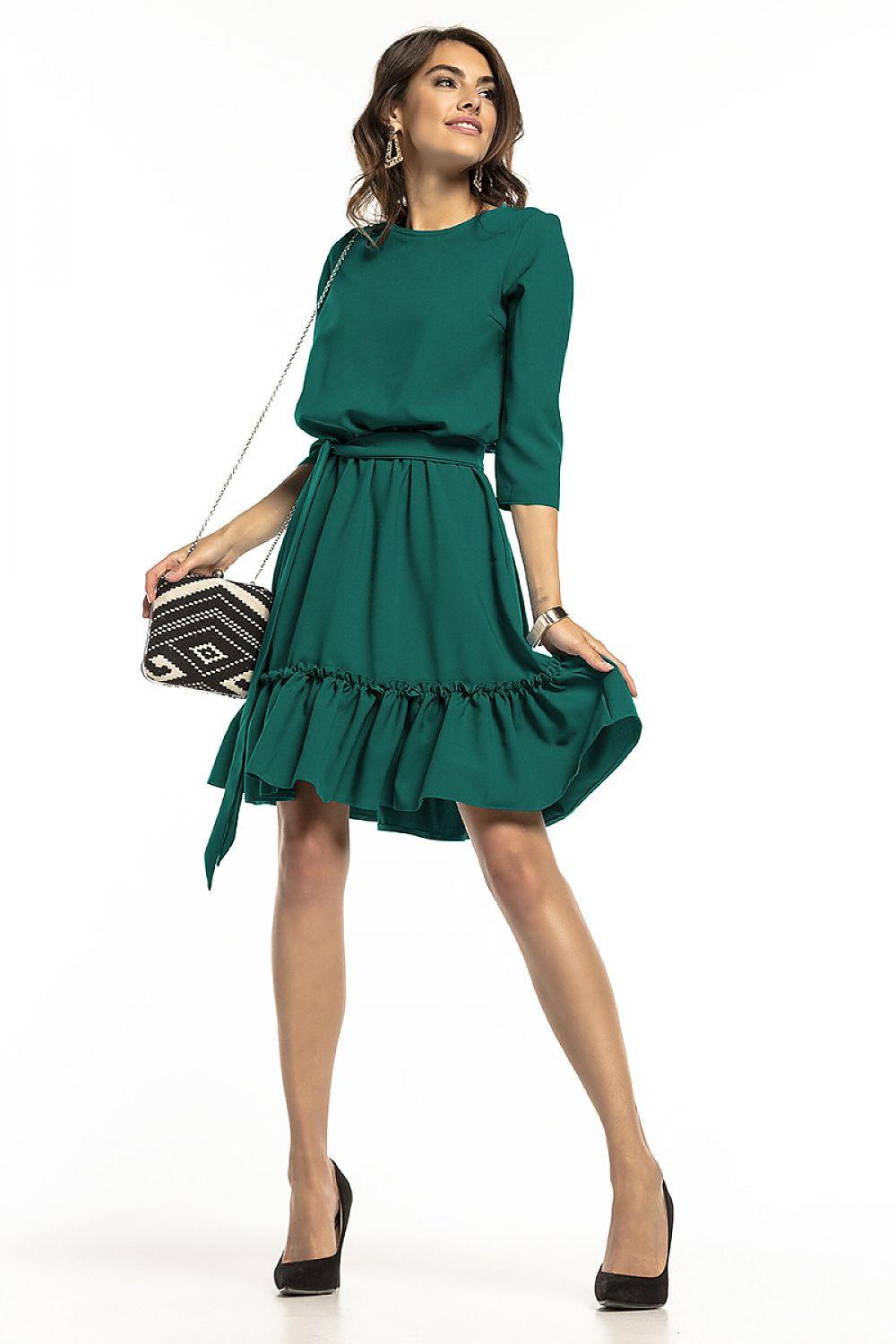 Tessita daydress in green with gathered waist and tiered ruffle hem
