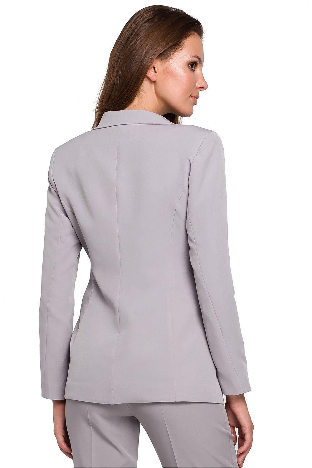 Slim-fit lined blazer in light grey, back view with tailored seam details