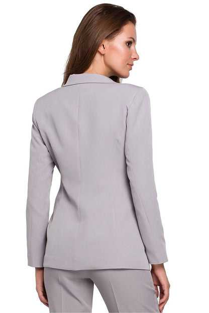 Slim-fit lined blazer in light grey, back view with tailored seam details