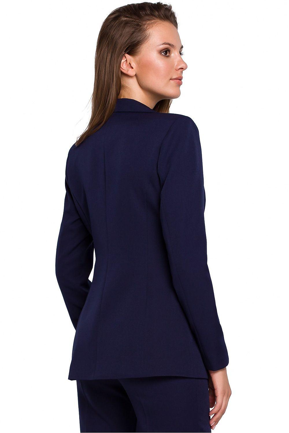 Slim-fit lined blazer in navy, back view with smooth tailored shoulders