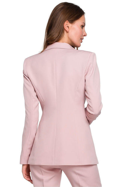 Slim-fit lined blazer in blush pink, back view with fitted seams