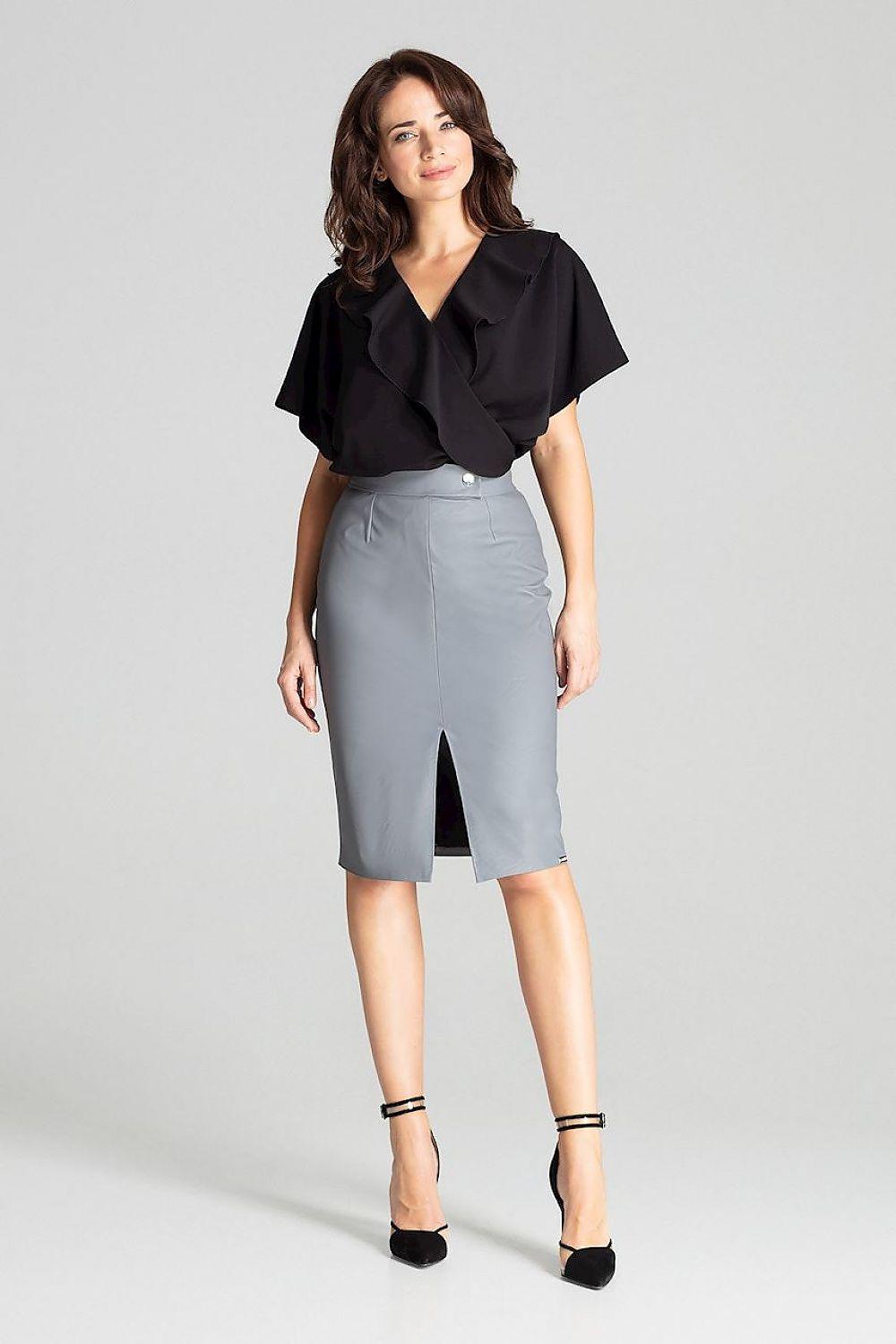 Lenitif pencil skirt, light grey with front slit and straight hem