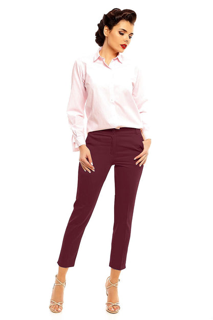 Cabba women’s tailored 7/8 trousers, burgundy with slim fit and cuffed hem