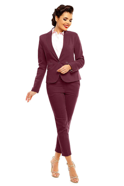 Women’s tailored 7/8 trousers with slim leg, dark maroon