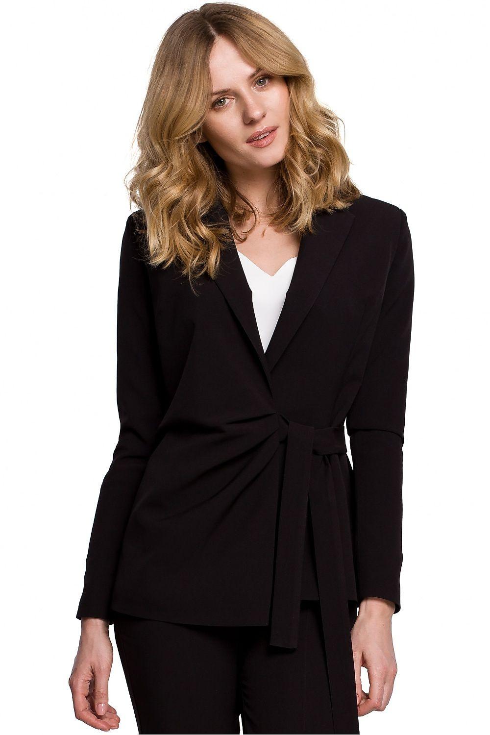 Makover black wrap-style jacket with V-neck, waist tie and long sleeves