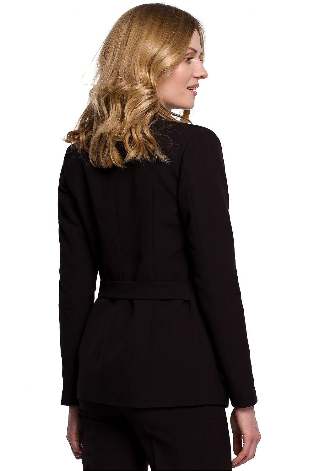 Makover black waist-tie jacket, back view, long sleeves