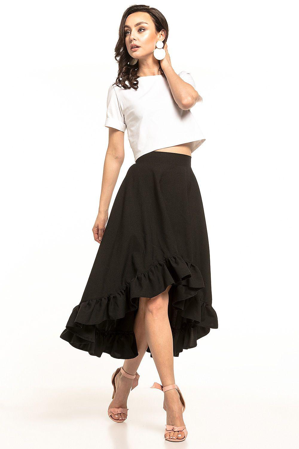 Tessita black midi skirt with layered ruffle hem and side slit
