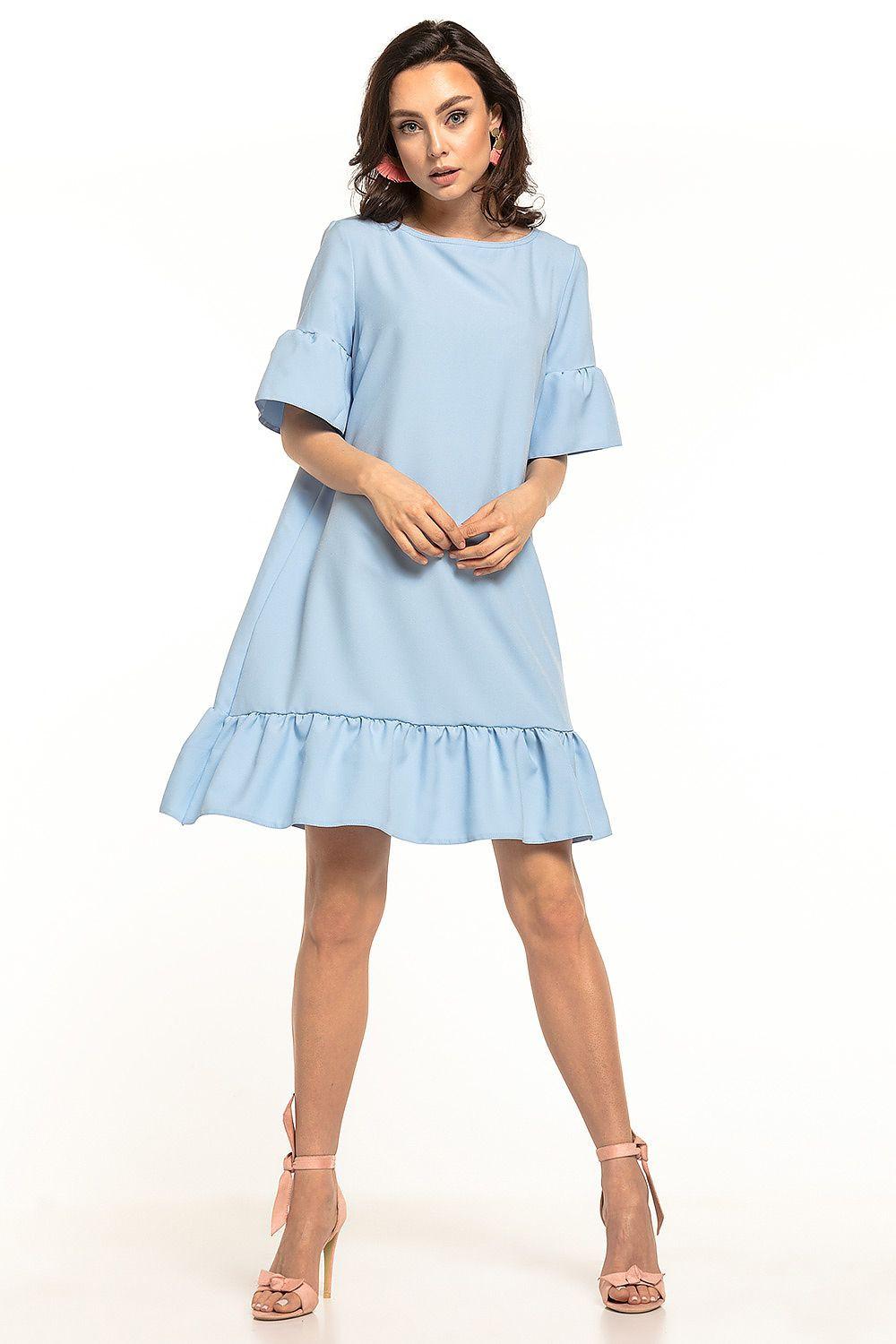Light blue daydress with short sleeves and tiered ruffle hem