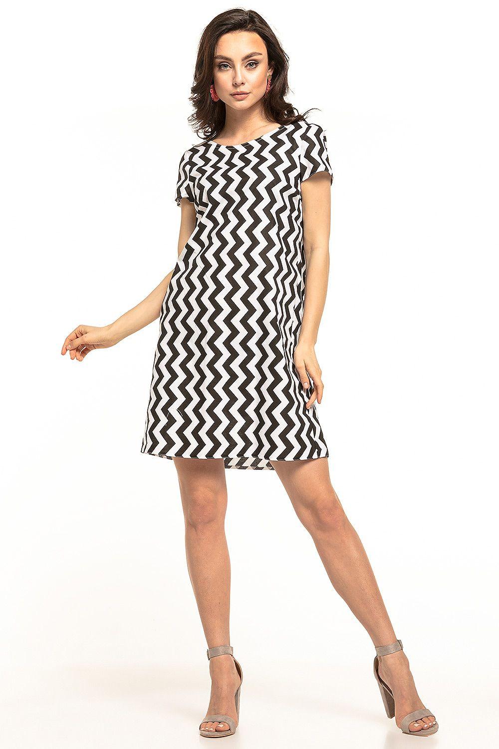 Black/white zigzag daydress, round neck, short sleeves