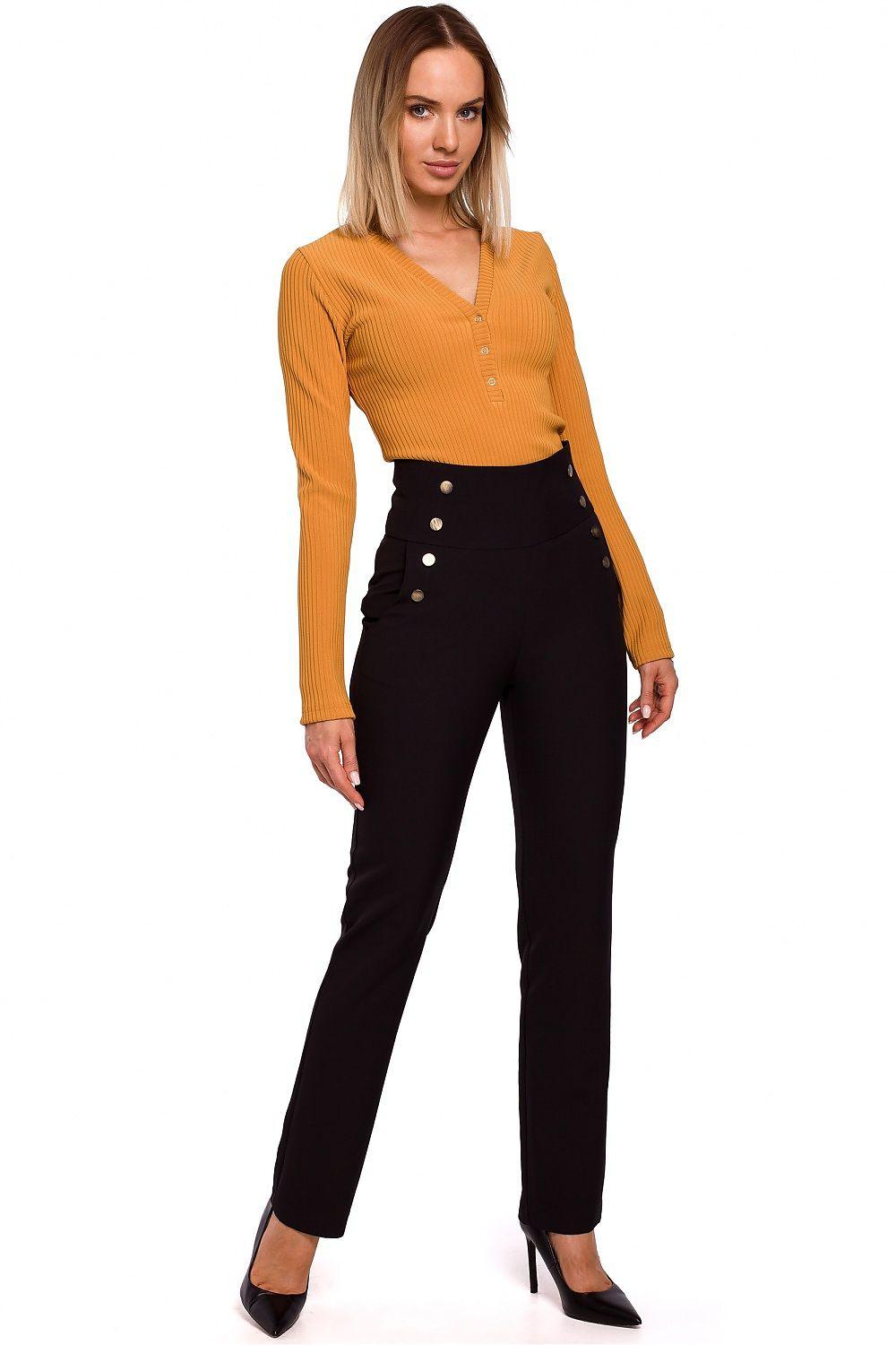 Women's black high-waist trousers with front buttons