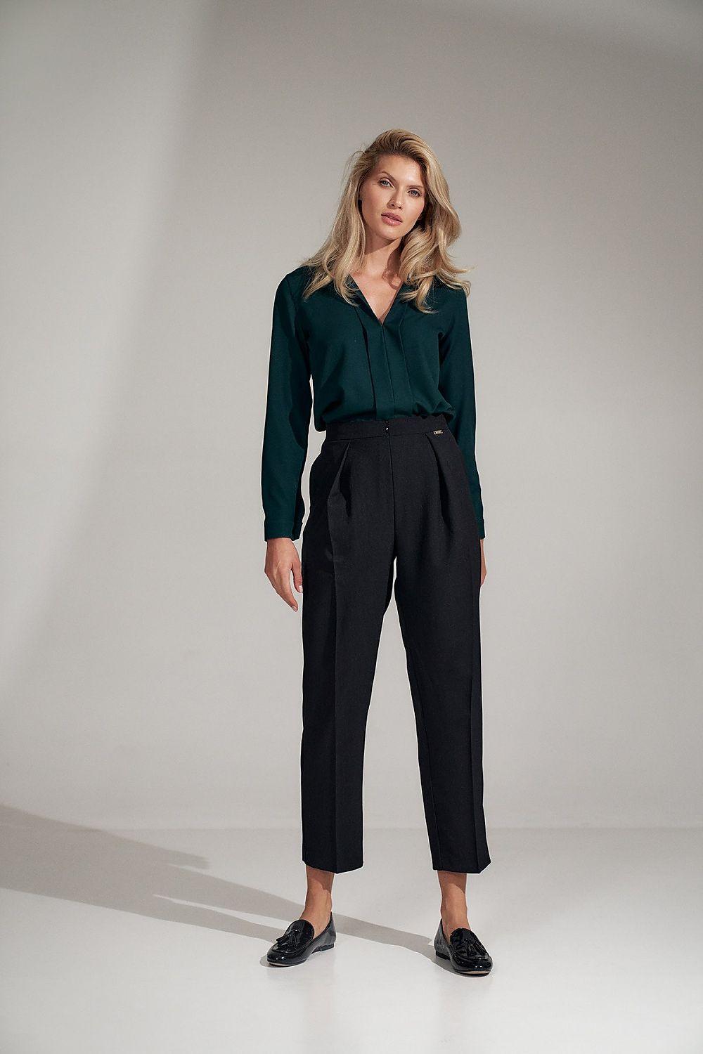 Figl dark green V-neck long-sleeve button-front blouse