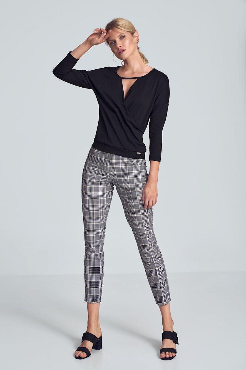 Figl women’s grey plaid cropped trousers, slim fit, ankle length