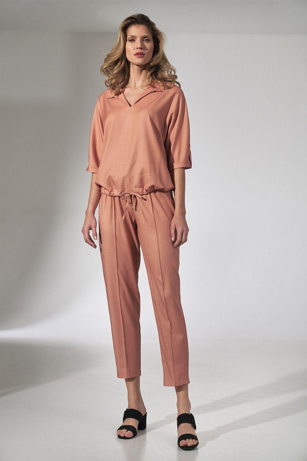 Women’s dusty orange ankle trousers with drawstring waist and tapered leg