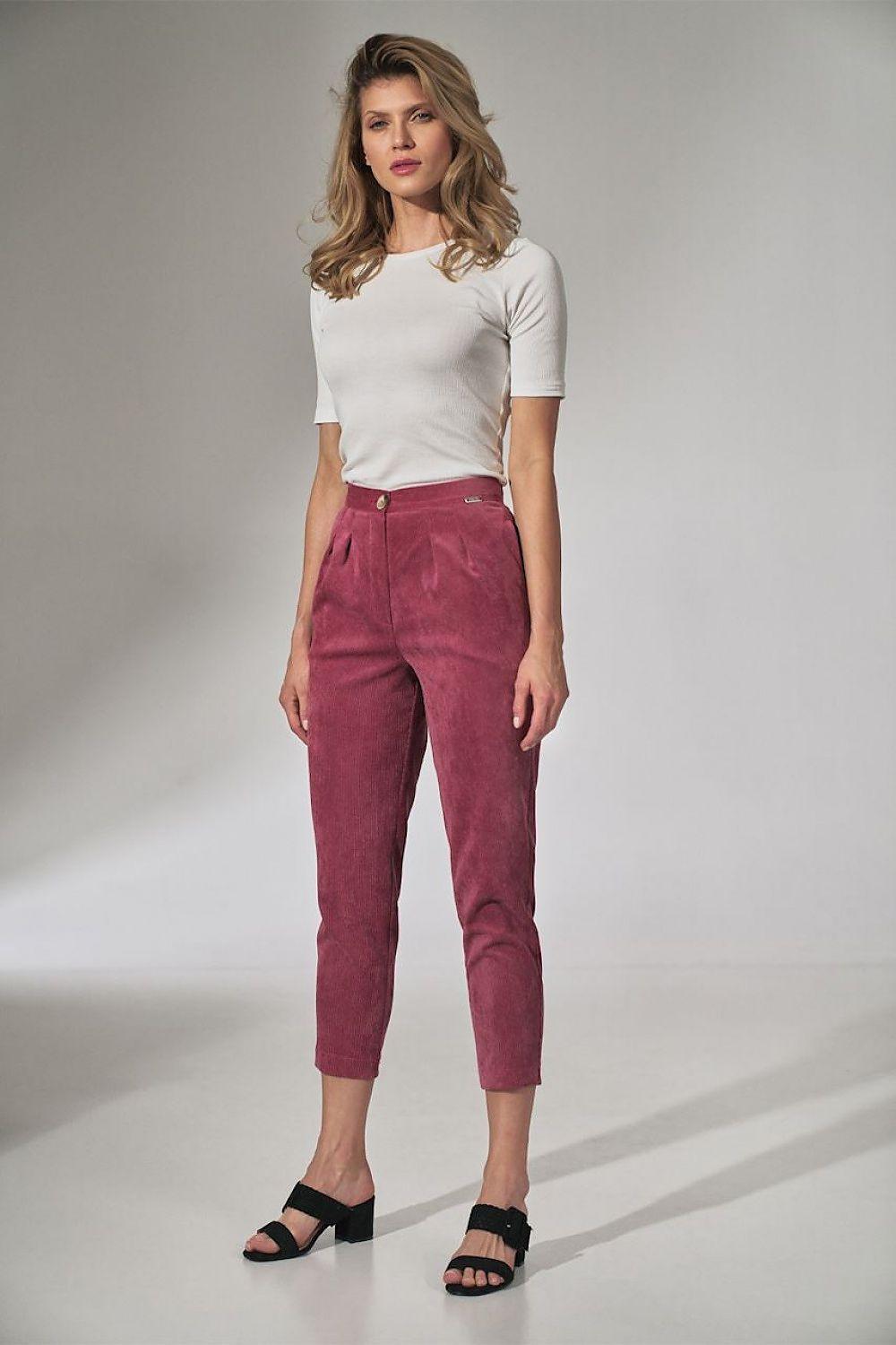 Women’s Figl pink trousers, high-waist ankle length with front seams and belt loops