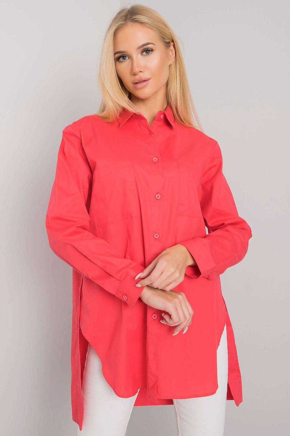 Ex Moda long-sleeve shirt in coral pink, button-front with collar