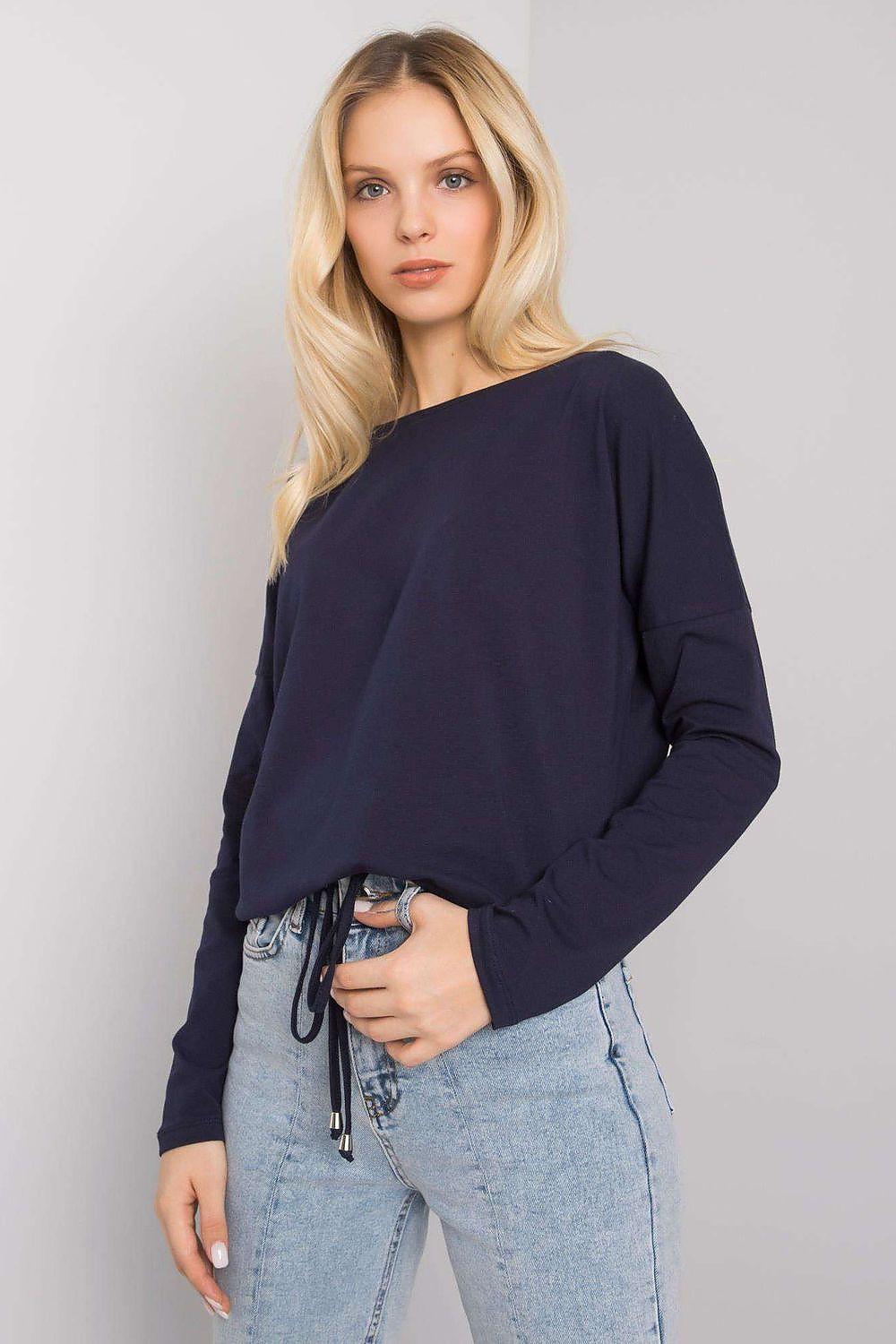 BFG blouse in navy blue with long sleeves and tie-waist drawstring