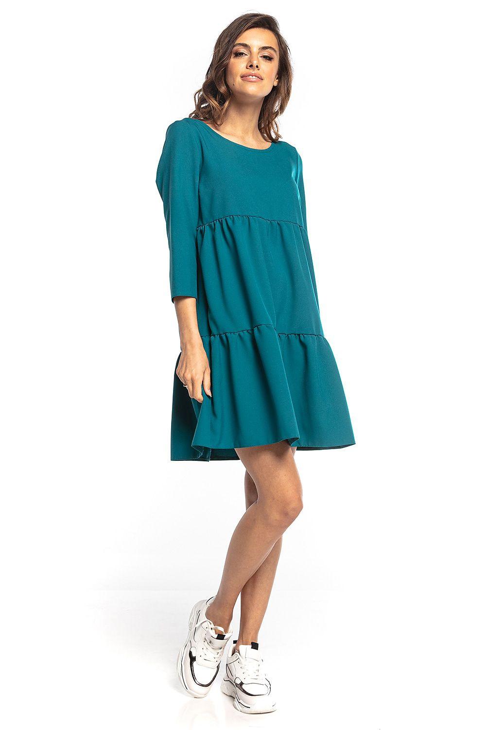 Tessita teal tiered daydress, 3/4 sleeves, round neck