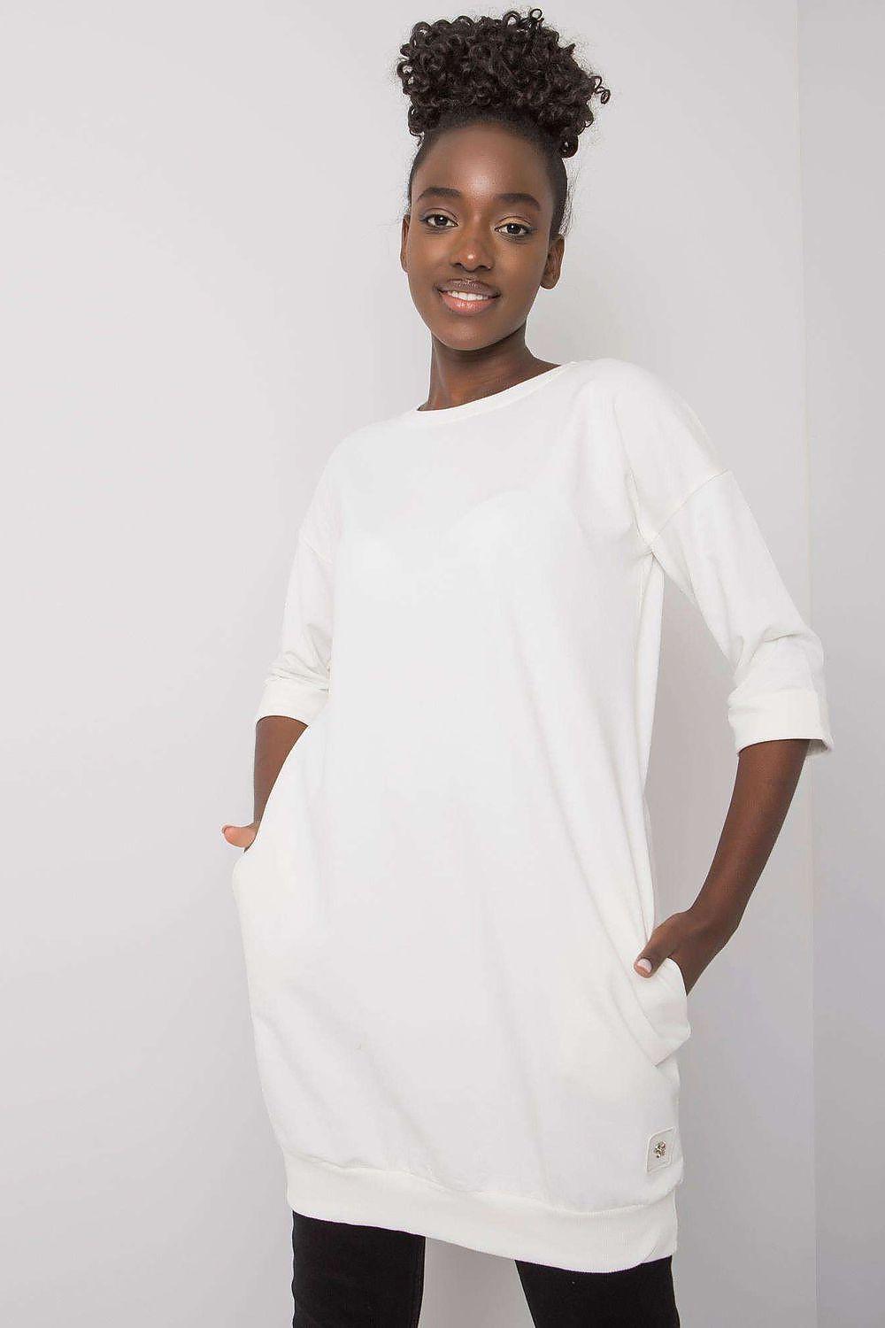 Daydress model 162873 Relevance, beige, round neck, 3/4 sleeves, curved hem