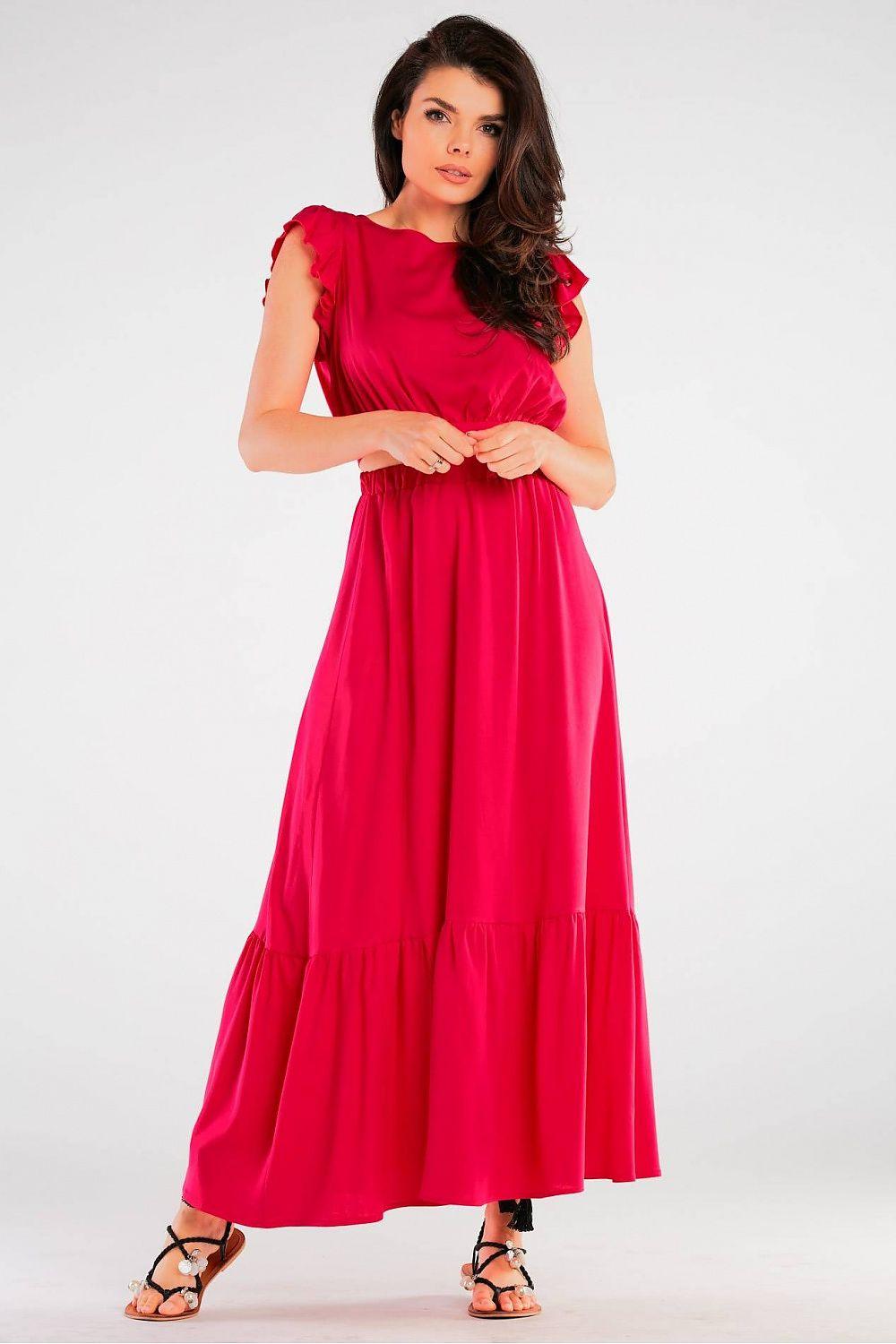 Long maxi skirt in pink with tiered frill hem and elastic waist