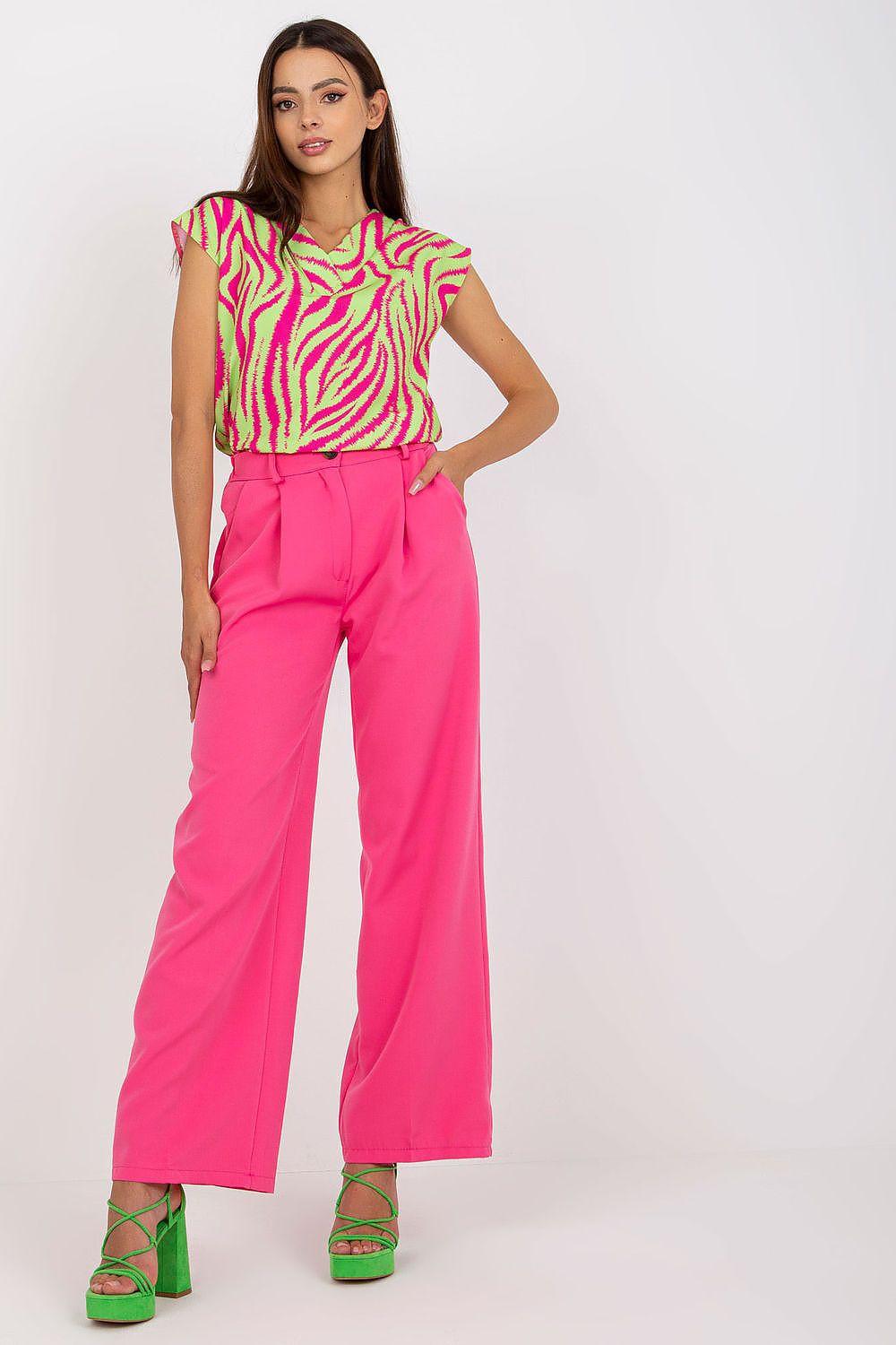 Women’s high-waisted wide-leg trousers, bright pink