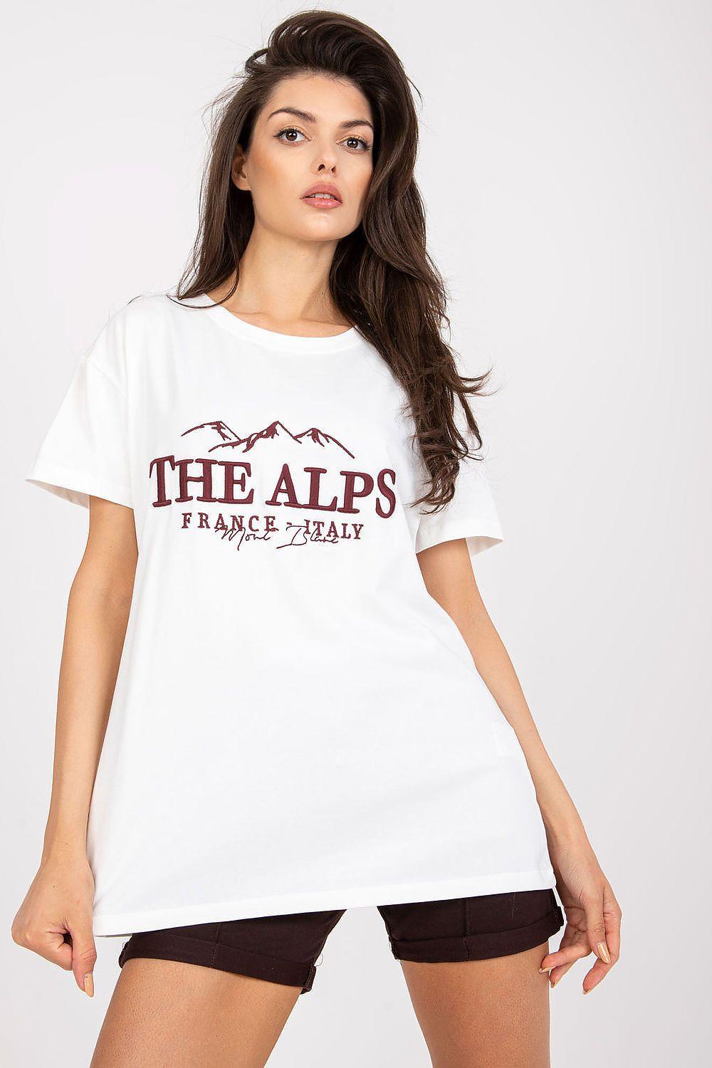 White cotton crew-neck T-shirt with Alps embroidery logo on front