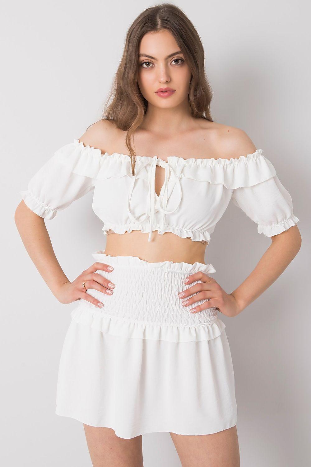 Och Bella off-shoulder white blouse with ruffled neckline and puff sleeves