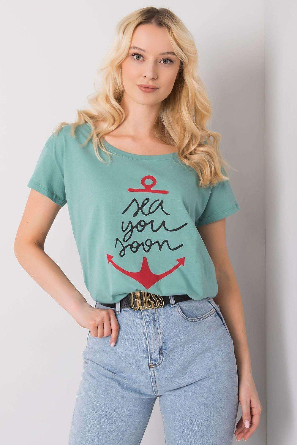 Green nautical graphic cotton T-shirt, crew neck, short sleeves