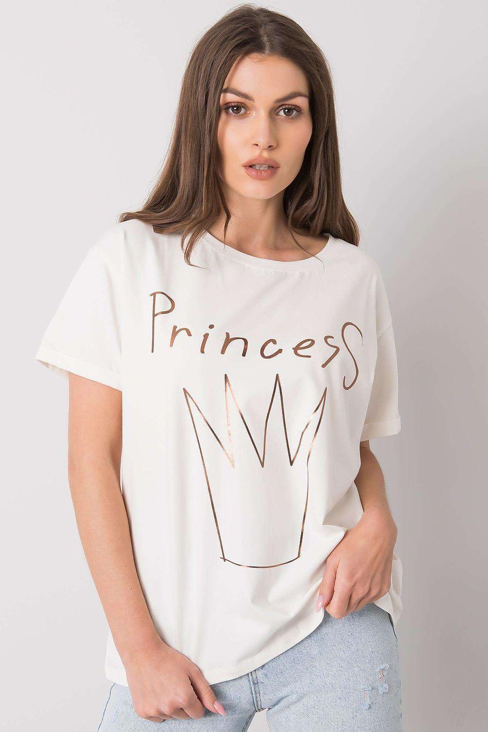 Cotton T-shirt with metallic 'Princess' and crown graphic, short sleeves