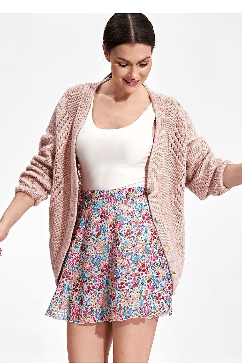 Floral mini skirt with blue, pink, and red scattered print, flared hem