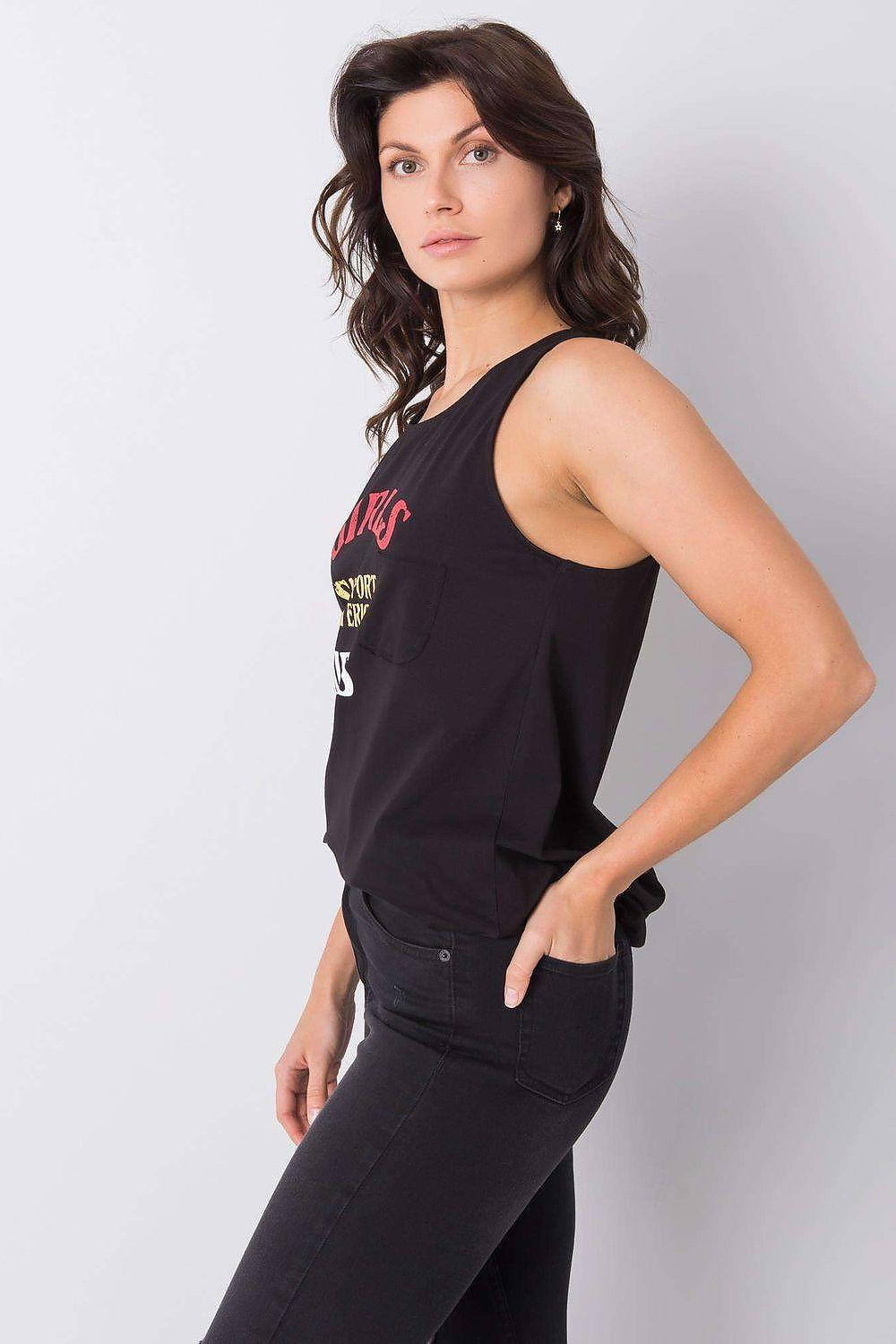 Black sleeveless tank top side view with “GIRLS SUPPORTS SUPERIOR GIRLS” graphic