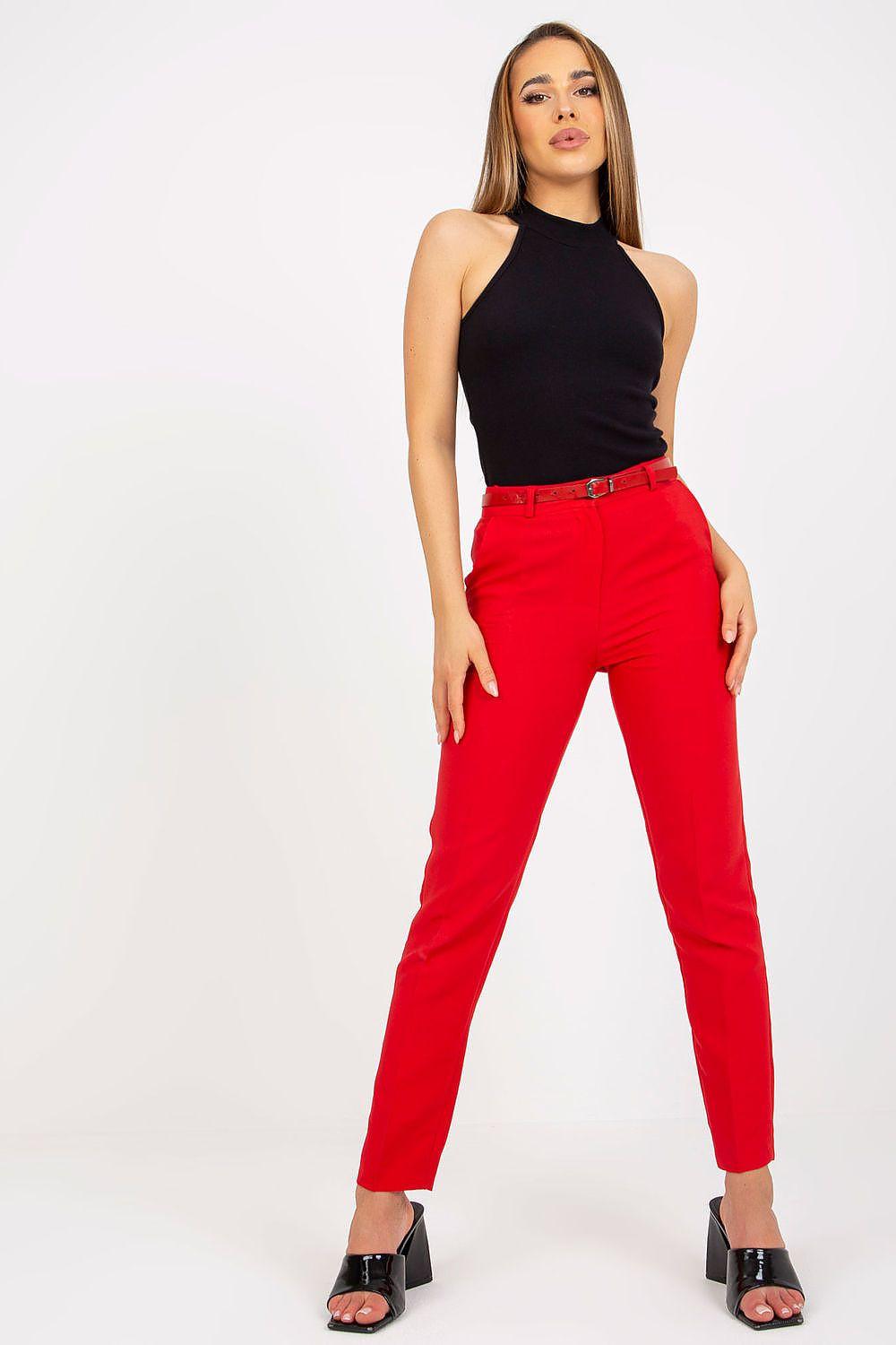 Women's high-waist tapered trousers, red, cropped to ankle