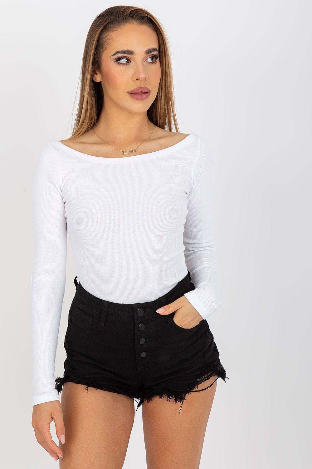 Rue Paris blouse with boat neck and long sleeves, white fabric