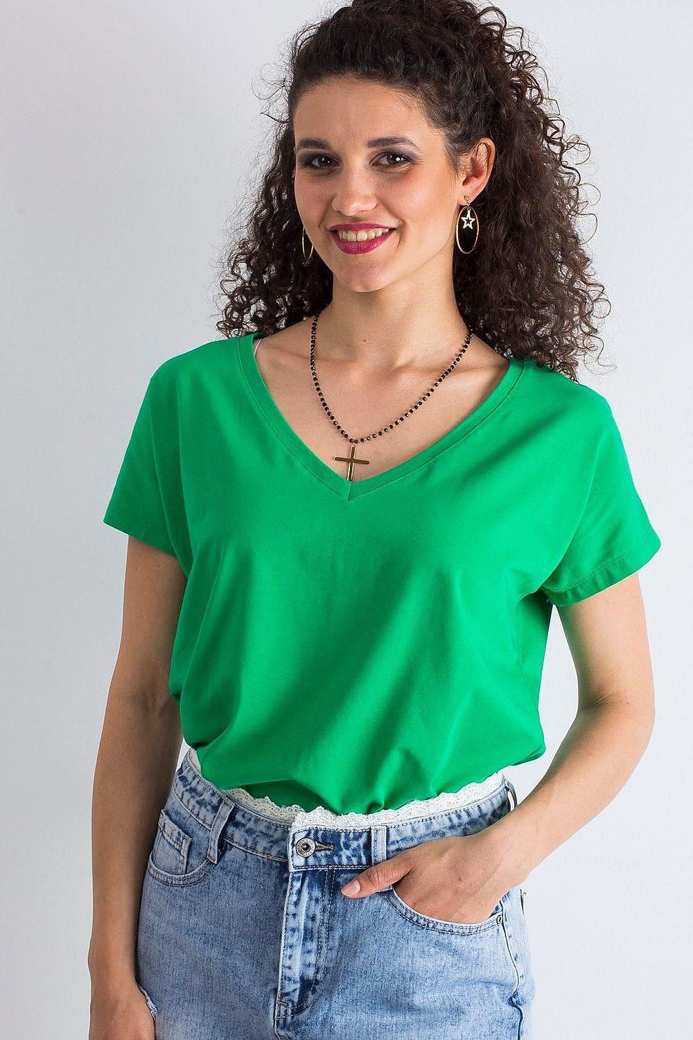 T-shirt model 168493 BFG, green V-neck short-sleeve tee